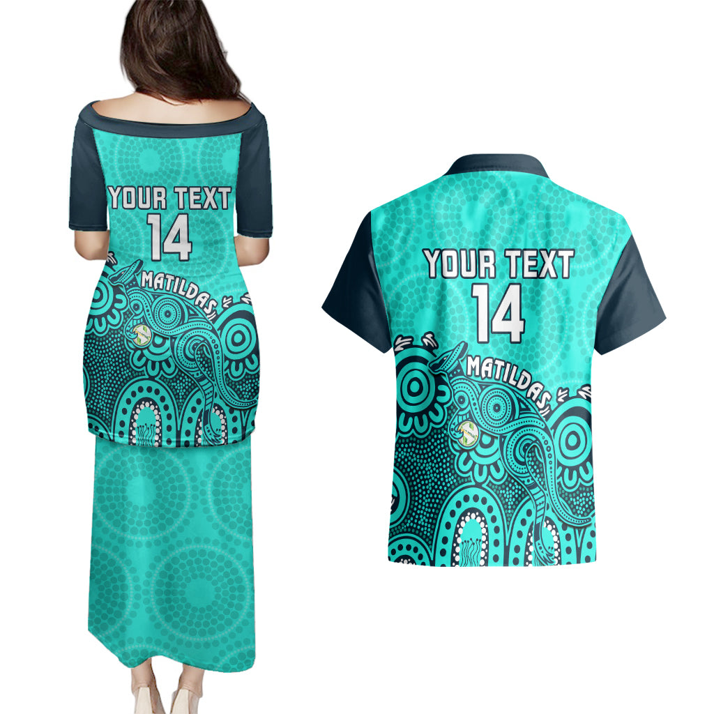 personalised-australia-soccer-couples-matching-puletasi-dress-and-hawaiian-shirt-aboriginal-turquoise-2023-world-cup-with-kangaroo
