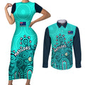 personalised-australia-soccer-couples-matching-short-sleeve-bodycon-dress-and-long-sleeve-button-shirts-aboriginal-turquoise-2023-world-cup-with-kangaroo
