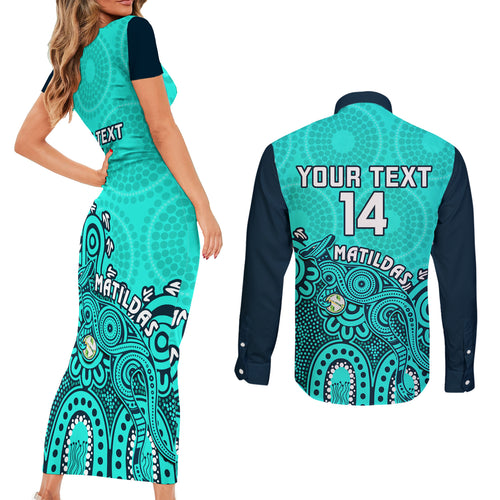 personalised-australia-soccer-couples-matching-short-sleeve-bodycon-dress-and-long-sleeve-button-shirts-aboriginal-turquoise-2023-world-cup-with-kangaroo
