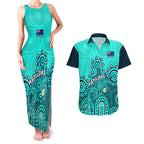 personalised-australia-soccer-couples-matching-tank-maxi-dress-and-hawaiian-shirt-aboriginal-turquoise-2023-world-cup-with-kangaroo
