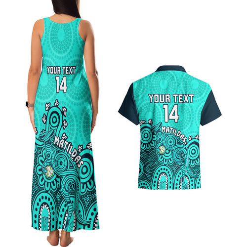 personalised-australia-soccer-couples-matching-tank-maxi-dress-and-hawaiian-shirt-aboriginal-turquoise-2023-world-cup-with-kangaroo