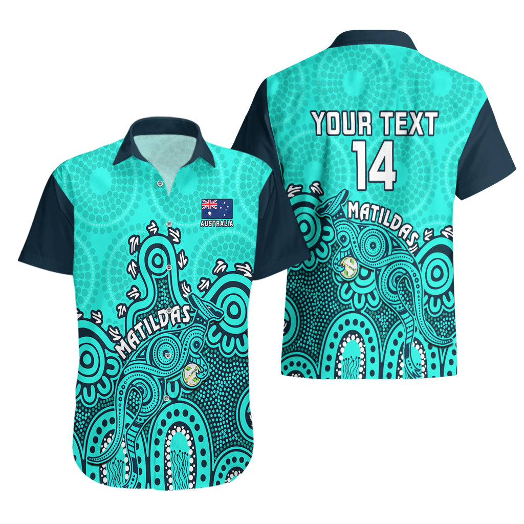 personalised-australia-soccer-hawaiian-shirt-aboriginal-turquoise-2023-world-cup-with-kangaroo