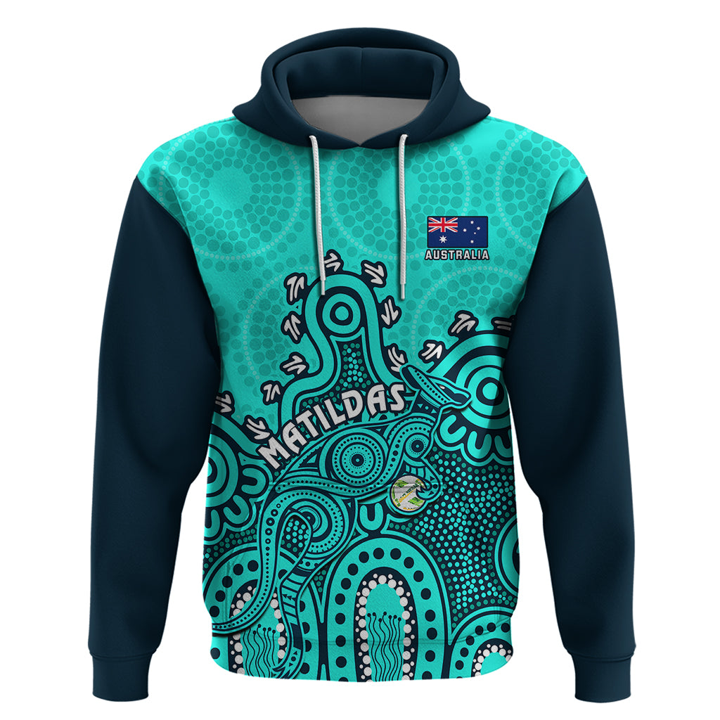 personalised-australia-soccer-hoodie-aboriginal-turquoise-2023-world-cup-with-kangaroo