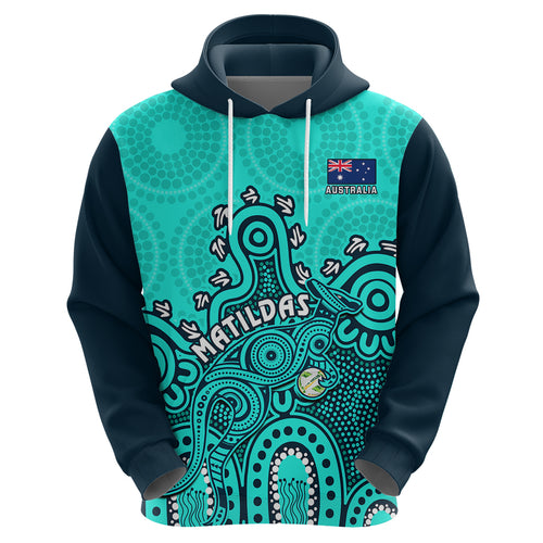 personalised-australia-soccer-hoodie-aboriginal-turquoise-2023-world-cup-with-kangaroo