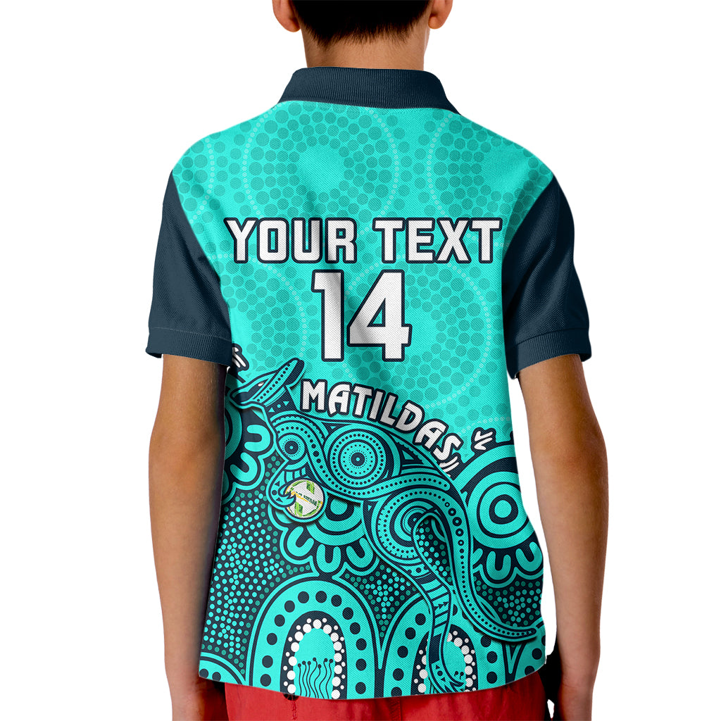 personalised-australia-soccer-kid-polo-shirt-aboriginal-turquoise-2023-world-cup-with-kangaroo