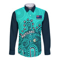 personalised-australia-soccer-long-sleeve-button-shirt-aboriginal-turquoise-2023-world-cup-with-kangaroo