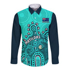 personalised-australia-soccer-long-sleeve-button-shirt-aboriginal-turquoise-2023-world-cup-with-kangaroo
