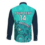 personalised-australia-soccer-long-sleeve-button-shirt-aboriginal-turquoise-2023-world-cup-with-kangaroo