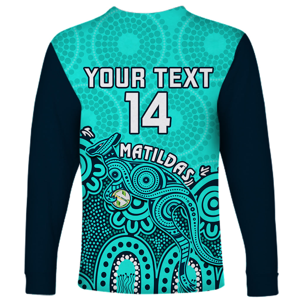 personalised-australia-soccer-long-sleeve-shirt-aboriginal-turquoise-2023-world-cup-with-kangaroo