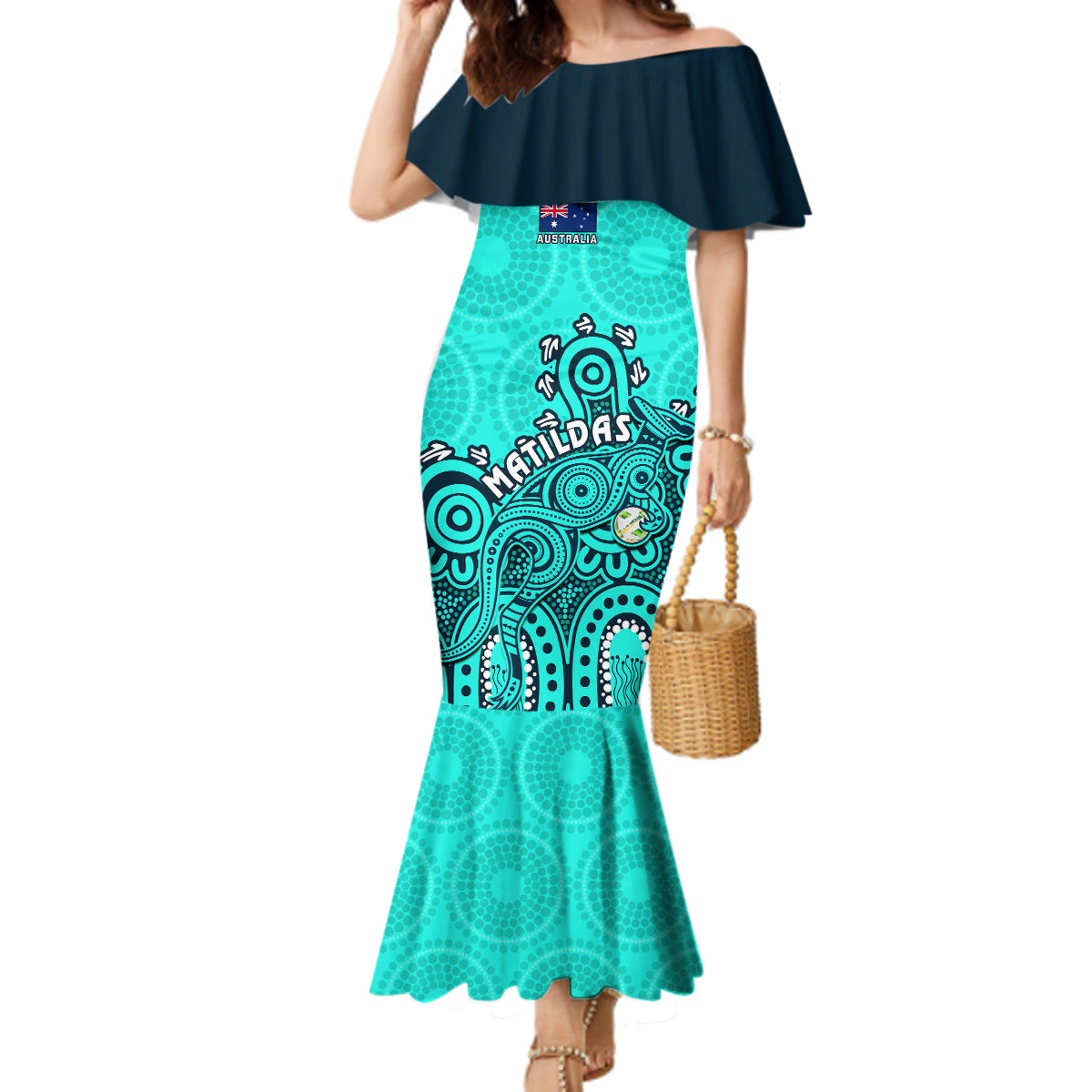personalised-australia-soccer-mermaid-dress-aboriginal-turquoise-2023-world-cup-with-kangaroo