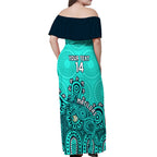 personalised-australia-soccer-off-shoulder-maxi-dress-aboriginal-turquoise-2023-world-cup-with-kangaroo