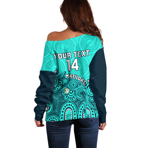 personalised-australia-soccer-off-shoulder-sweater-aboriginal-turquoise-2023-world-cup-with-kangaroo