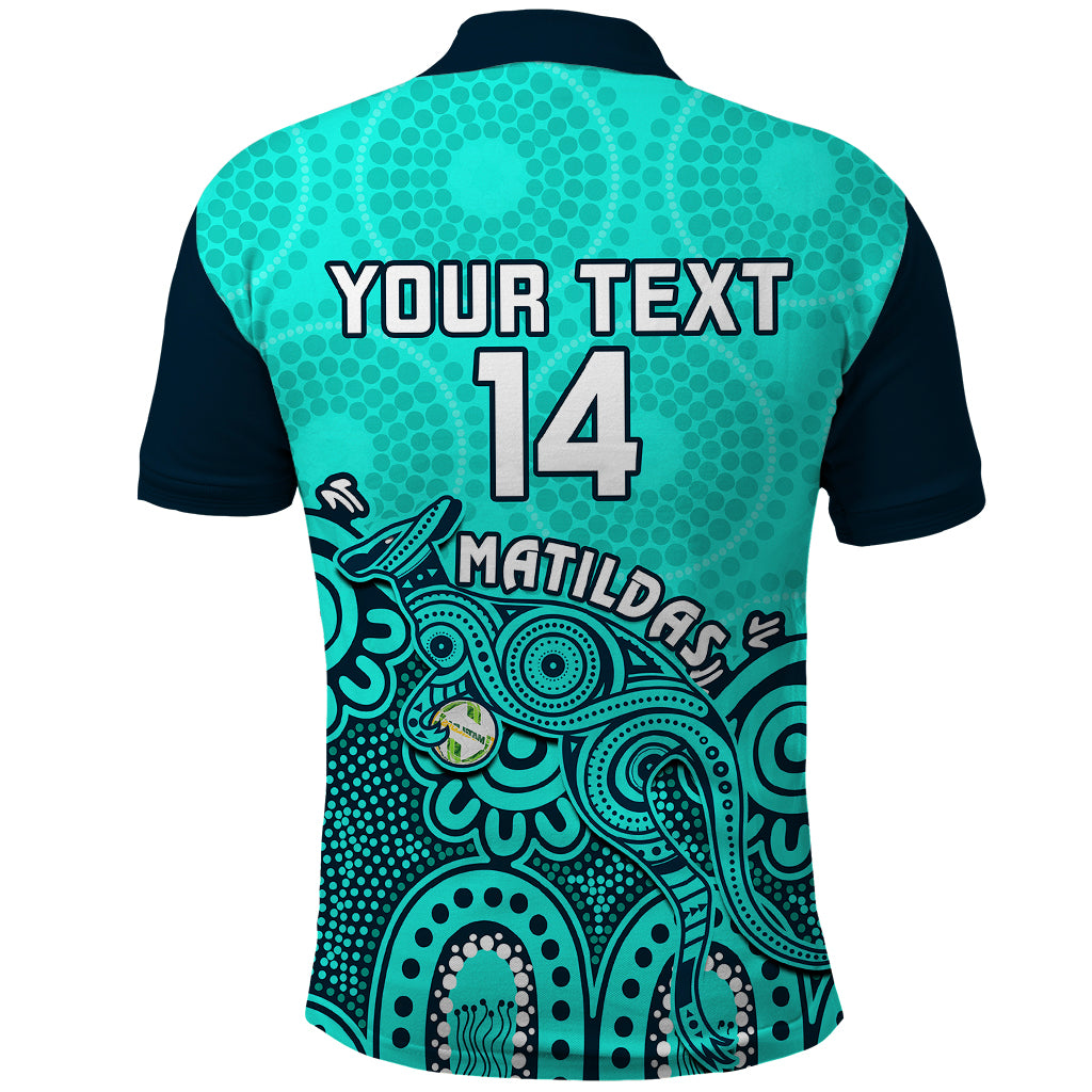 personalised-australia-soccer-polo-shirt-aboriginal-turquoise-2023-world-cup-with-kangaroo