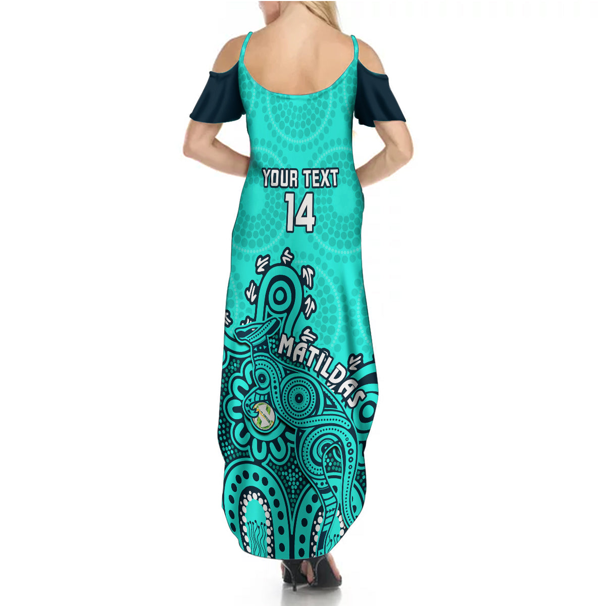 personalised-australia-soccer-summer-maxi-dress-aboriginal-turquoise-2023-world-cup-with-kangaroo
