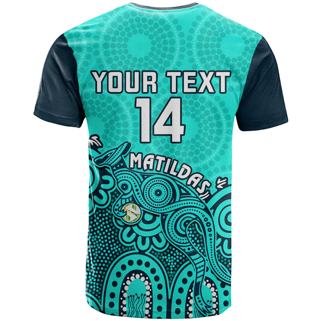 personalised-australia-soccer-t-shirt-aboriginal-turquoise-2023-world-cup-with-kangaroo