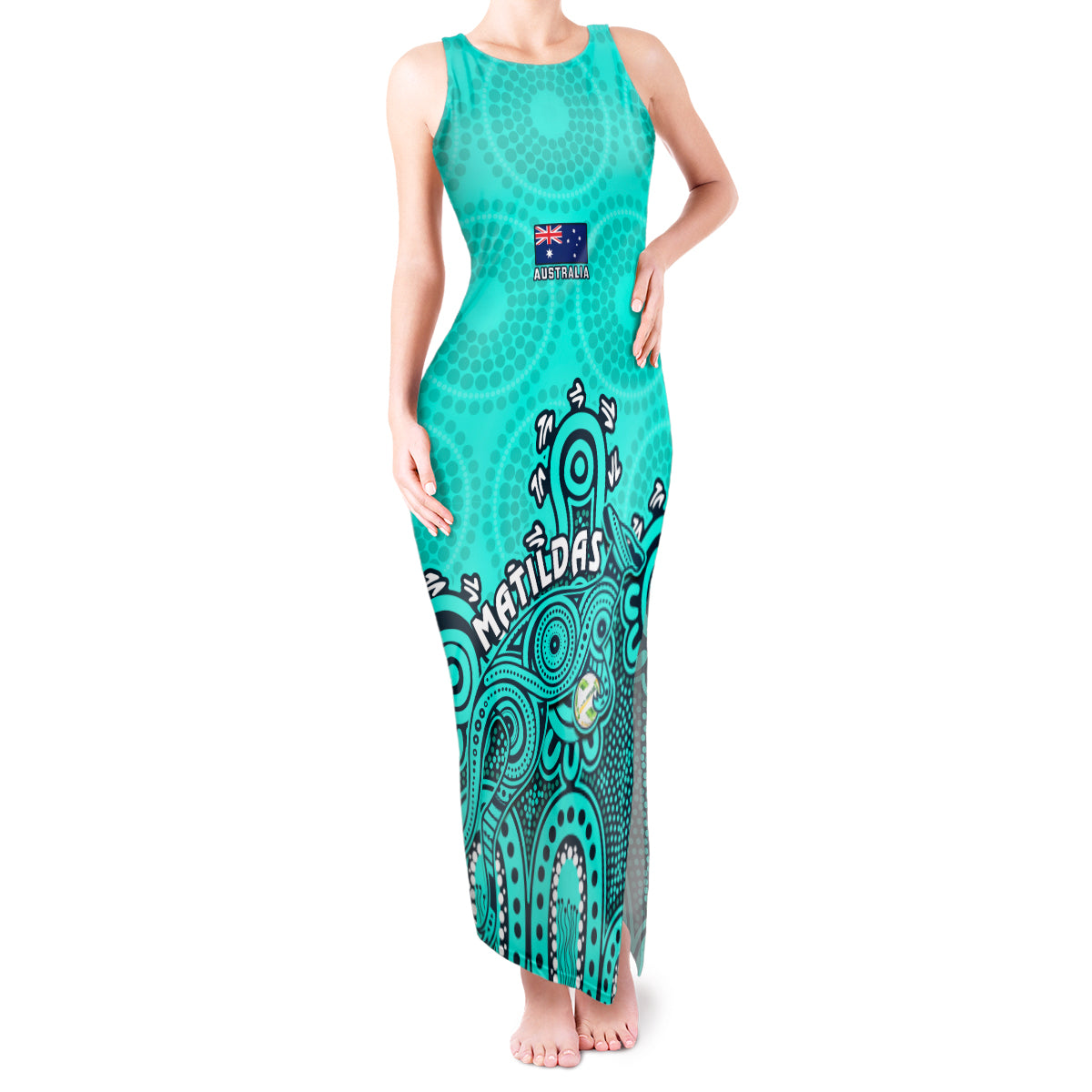 personalised-australia-soccer-tank-maxi-dress-aboriginal-turquoise-2023-world-cup-with-kangaroo