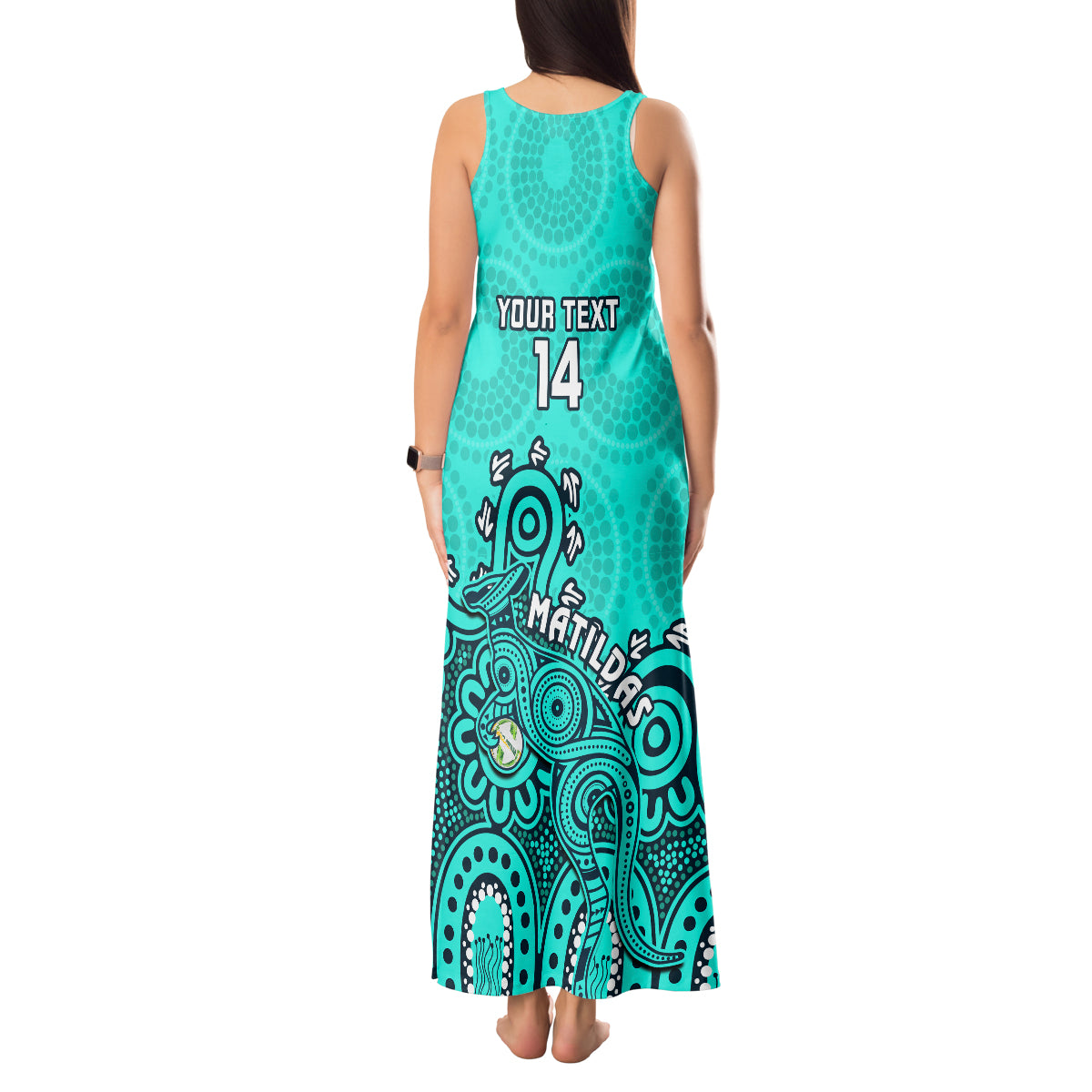 personalised-australia-soccer-tank-maxi-dress-aboriginal-turquoise-2023-world-cup-with-kangaroo