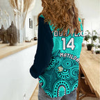 Personalised Australia Soccer Women Casual Shirt Aboriginal Turquoise 2023 World Cup With Kangaroo LT14