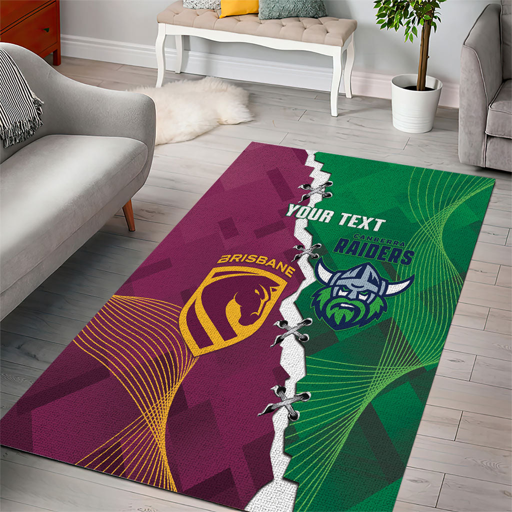Broncos and Raiders Rugby Custom Area Rug Dynamic Version