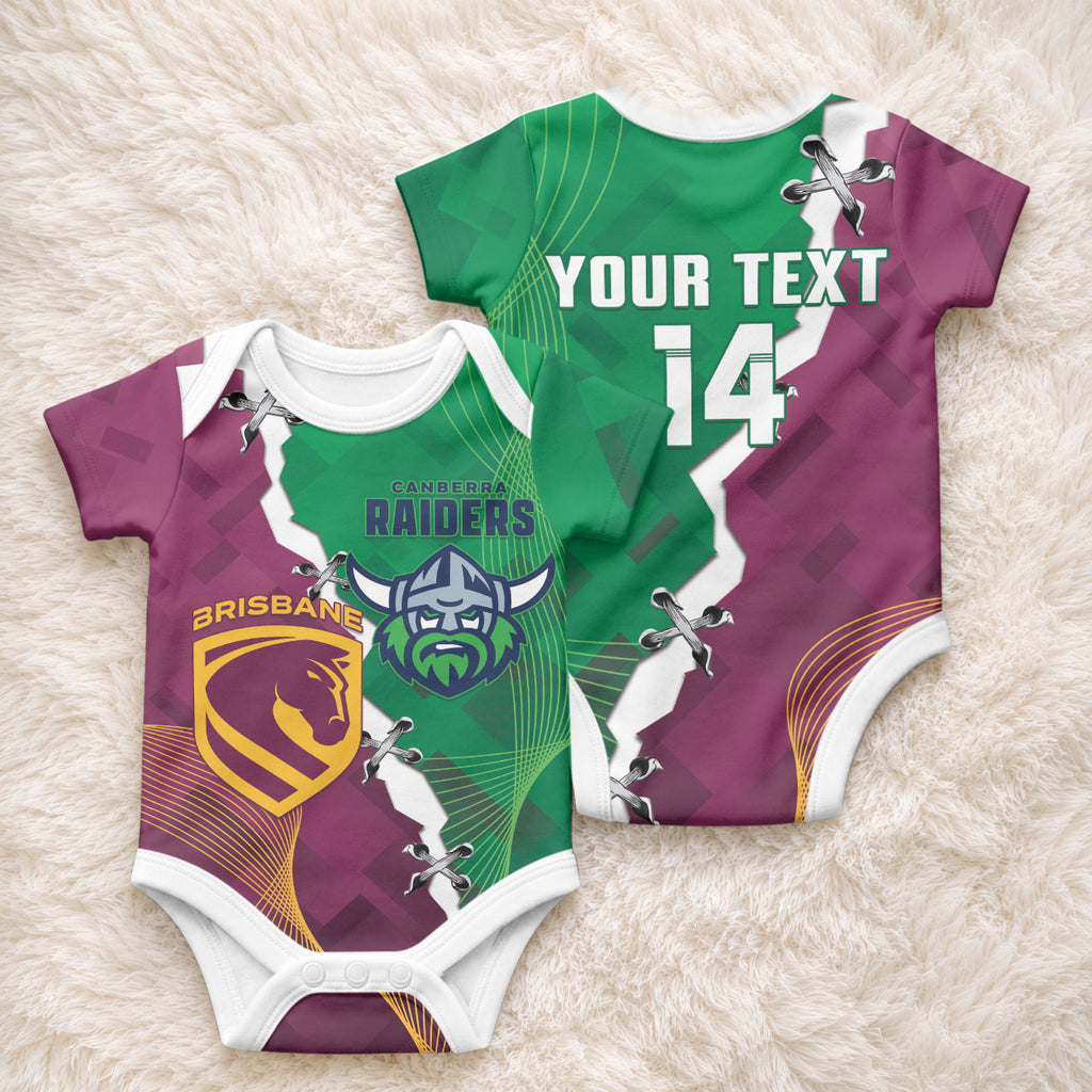 Broncos and Raiders Rugby Custom Baby Onesie Dynamic Version