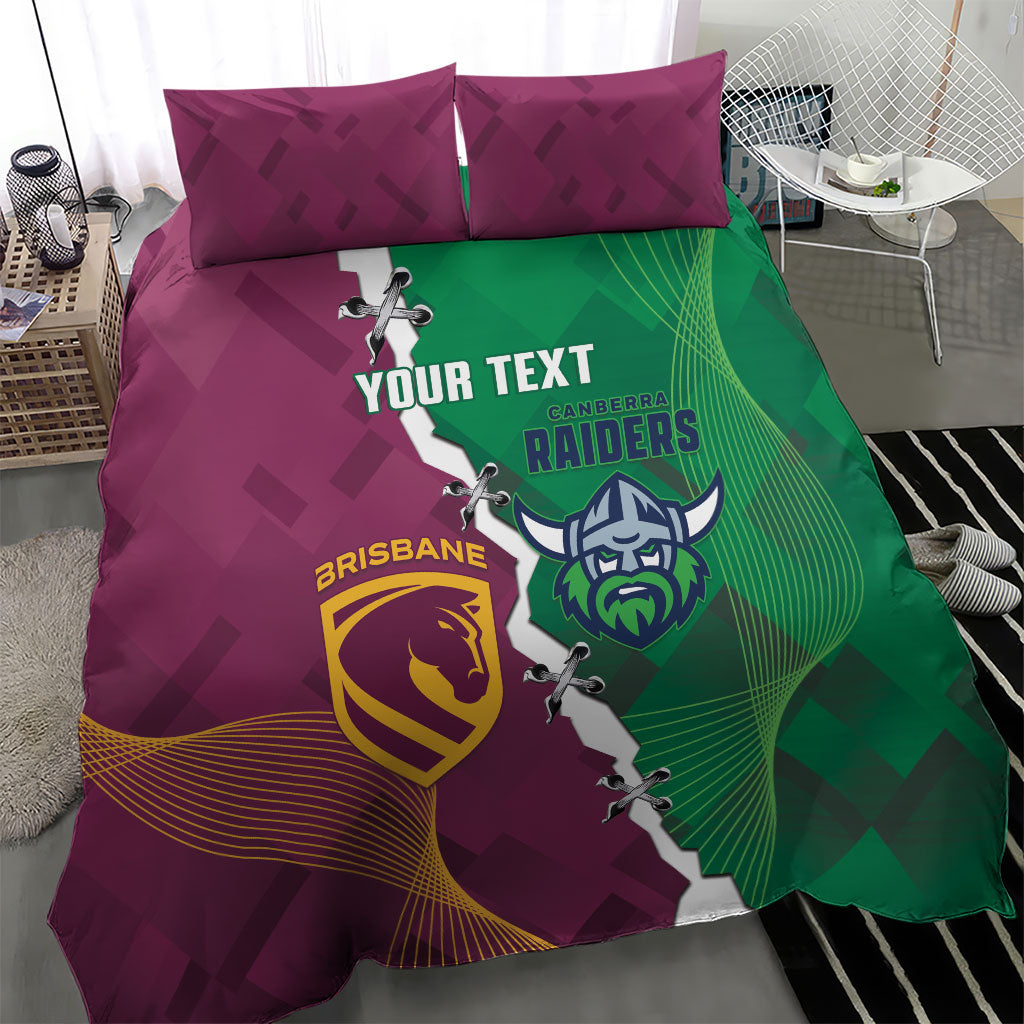 Broncos and Raiders Rugby Custom Bedding Set Dynamic Version