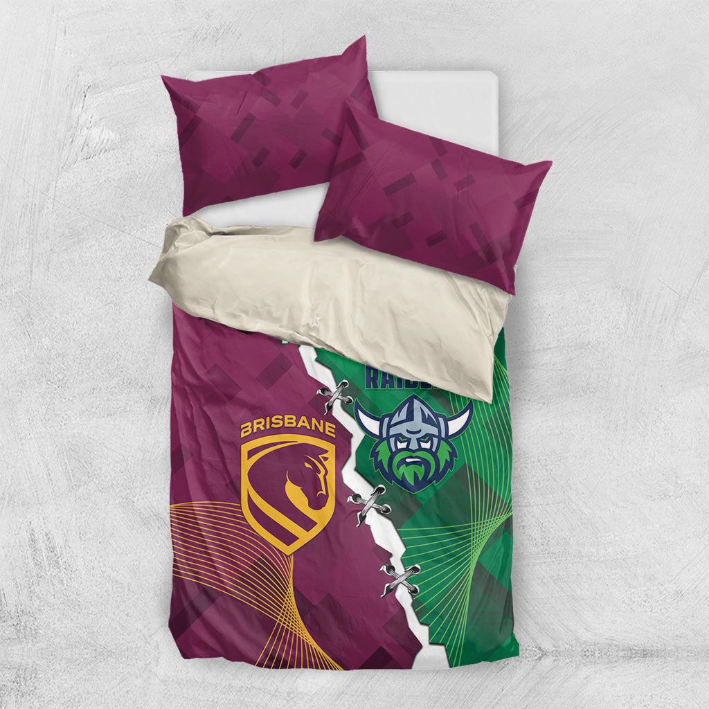 Broncos and Raiders Rugby Custom Bedding Set Dynamic Version