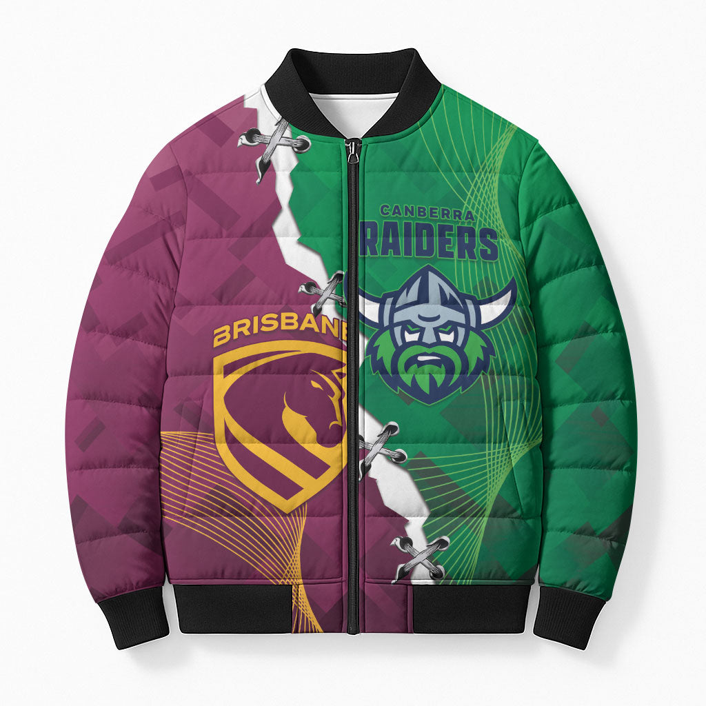Broncos and Raiders Rugby Custom Bomber Puffer Jacket Dynamic Version