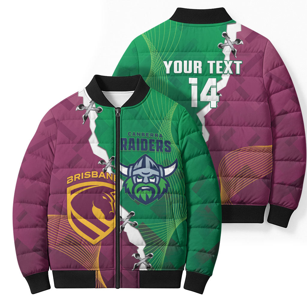 Broncos and Raiders Rugby Custom Bomber Puffer Jacket Dynamic Version
