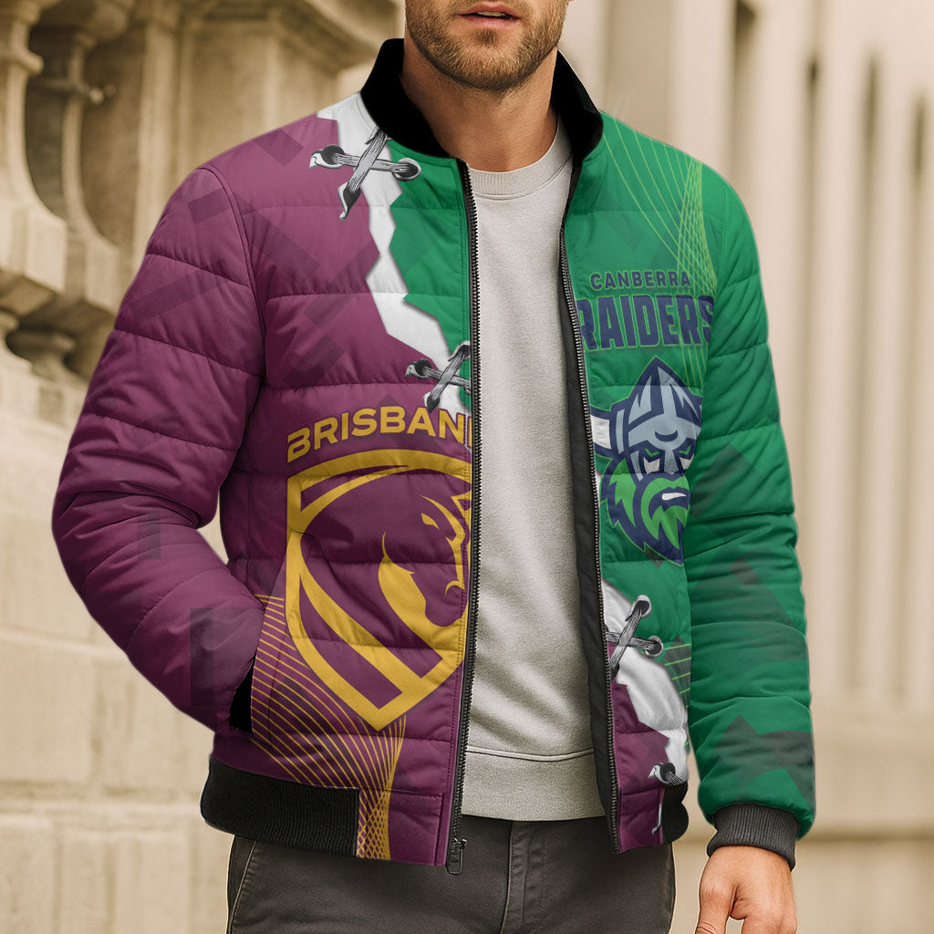 Broncos and Raiders Rugby Custom Bomber Puffer Jacket Dynamic Version