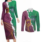Broncos and Raiders Rugby Custom Couples Matching Long Sleeve Bodycon Dress and Long Sleeve Button Shirt Dynamic Version