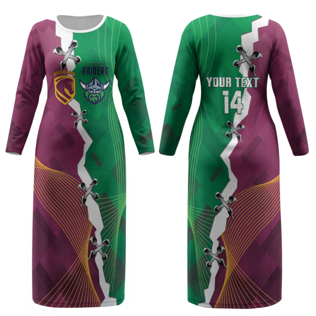 Broncos and Raiders Rugby Custom Couples Matching Long Sleeve Bodycon Dress and Long Sleeve Button Shirt Dynamic Version