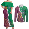 Broncos and Raiders Rugby Custom Couples Matching Off Shoulder Maxi Dress and Long Sleeve Button Shirt Dynamic Version