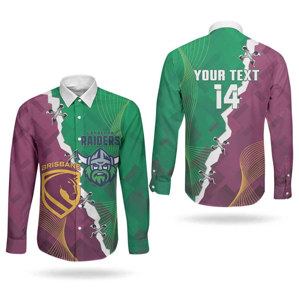 Broncos and Raiders Rugby Custom Couples Matching Off Shoulder Maxi Dress and Long Sleeve Button Shirt Dynamic Version