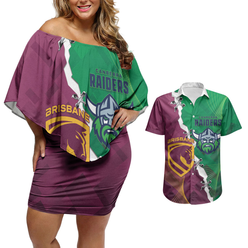 Broncos and Raiders Rugby Custom Couples Matching Off Shoulder Short Dress and Hawaiian Shirt Dynamic Version