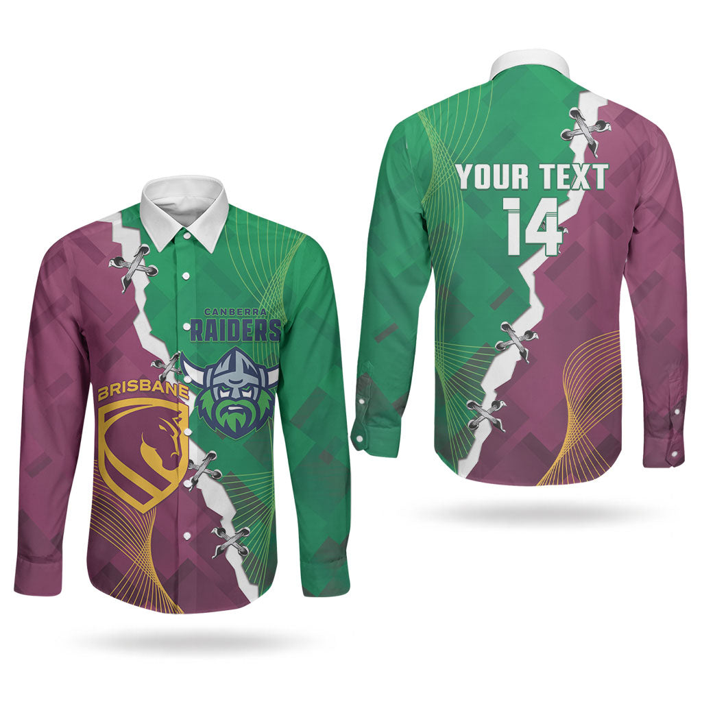 Broncos and Raiders Rugby Custom Couples Matching Off Shoulder Short Dress and Long Sleeve Button Shirt Dynamic Version