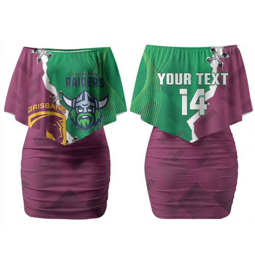 Broncos and Raiders Rugby Custom Couples Matching Off Shoulder Short Dress and Long Sleeve Button Shirt Dynamic Version