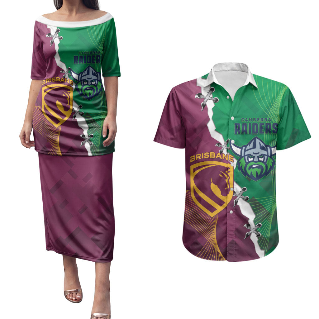 Broncos and Raiders Rugby Custom Couples Matching Puletasi and Hawaiian Shirt Dynamic Version