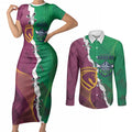 Broncos and Raiders Rugby Custom Couples Matching Short Sleeve Bodycon Dress and Long Sleeve Button Shirt Dynamic Version