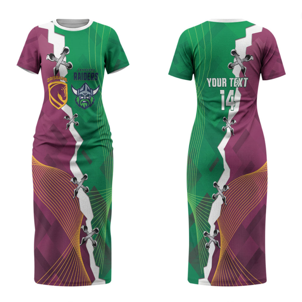 Broncos and Raiders Rugby Custom Couples Matching Short Sleeve Bodycon Dress and Long Sleeve Button Shirt Dynamic Version