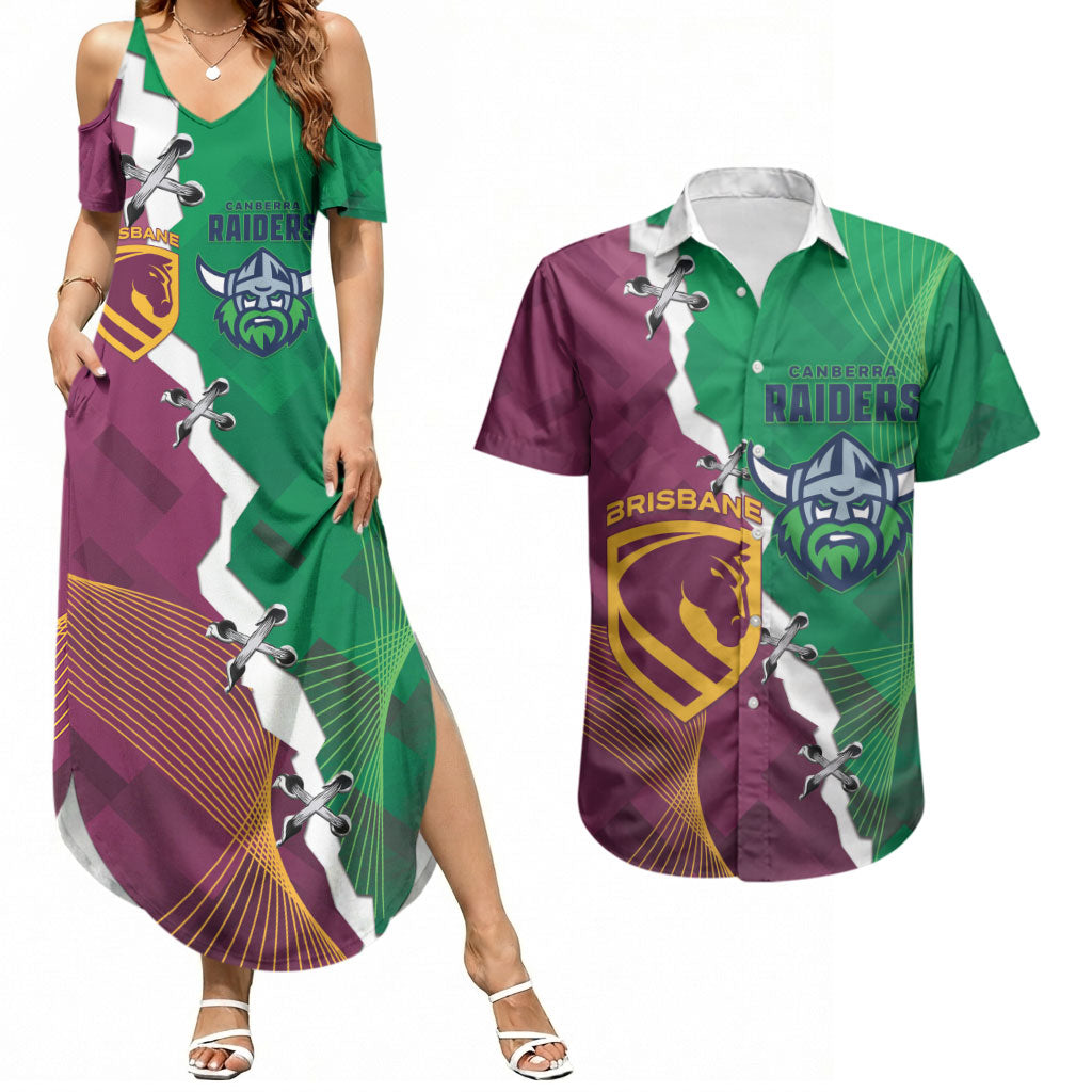 Broncos and Raiders Rugby Custom Couples Matching Summer Maxi Dress and Hawaiian Shirt Dynamic Version