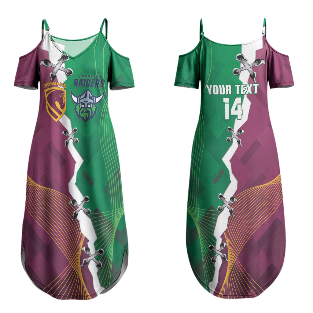 Broncos and Raiders Rugby Custom Couples Matching Summer Maxi Dress and Long Sleeve Button Shirt Dynamic Version