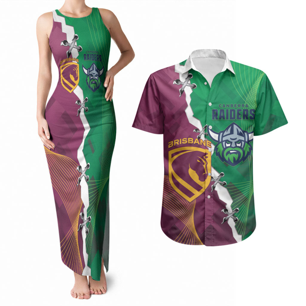 Broncos and Raiders Rugby Custom Couples Matching Tank Maxi Dress and Hawaiian Shirt Dynamic Version