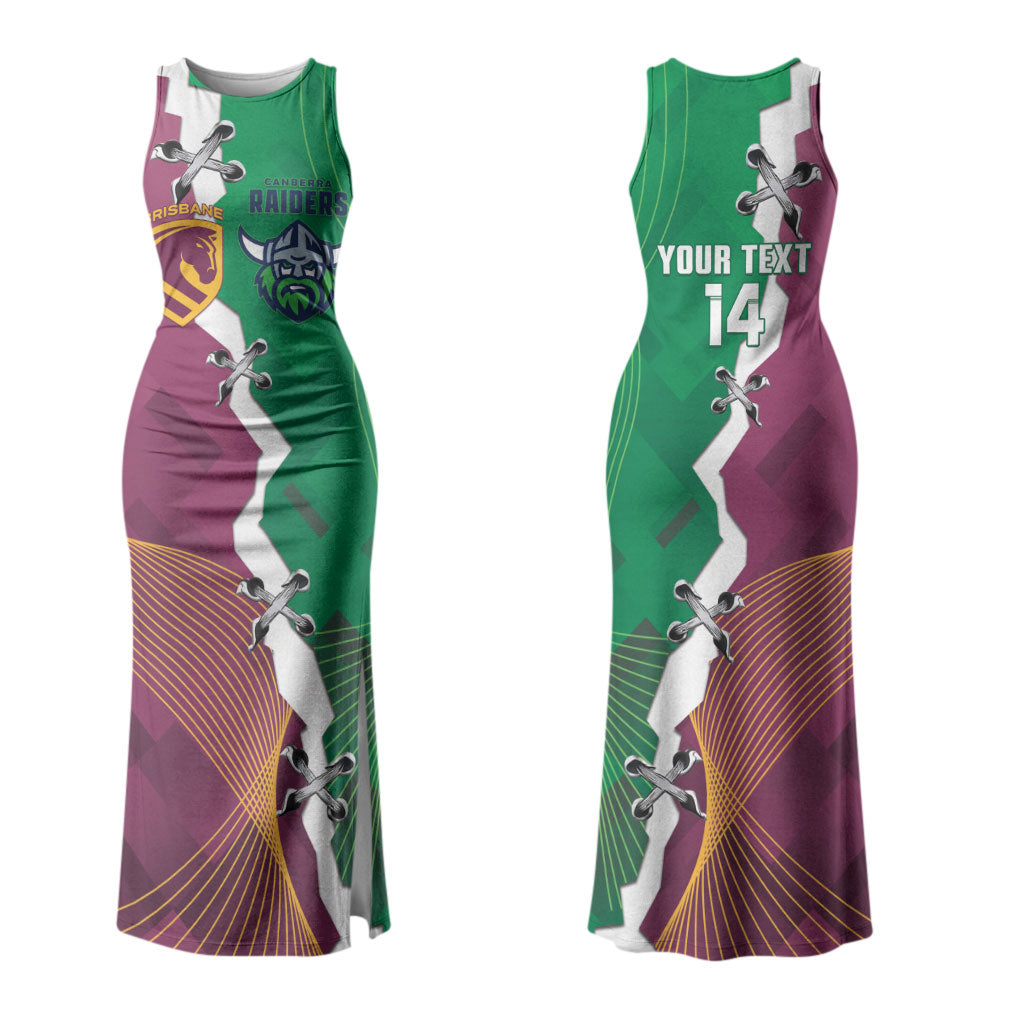 Broncos and Raiders Rugby Custom Couples Matching Tank Maxi Dress and Long Sleeve Button Shirt Dynamic Version