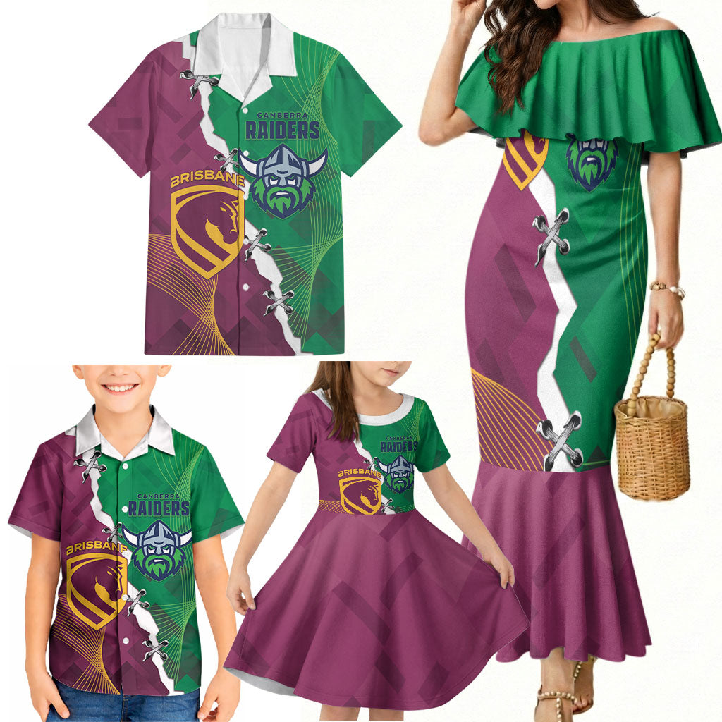 Broncos and Raiders Rugby Custom Family Matching Mermaid Dress and Hawaiian Shirt Dynamic Version