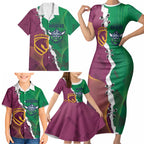 Broncos and Raiders Rugby Custom Family Matching Short Sleeve Bodycon Dress and Hawaiian Shirt Dynamic Version