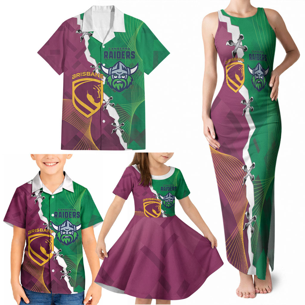 Broncos and Raiders Rugby Custom Family Matching Tank Maxi Dress and Hawaiian Shirt Dynamic Version