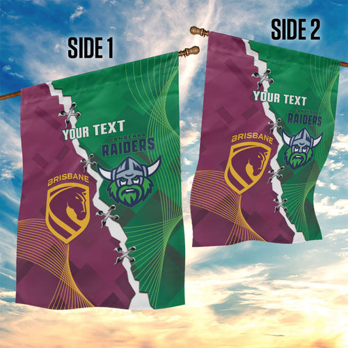 Broncos and Raiders Rugby Custom Garden Flag Dynamic Version