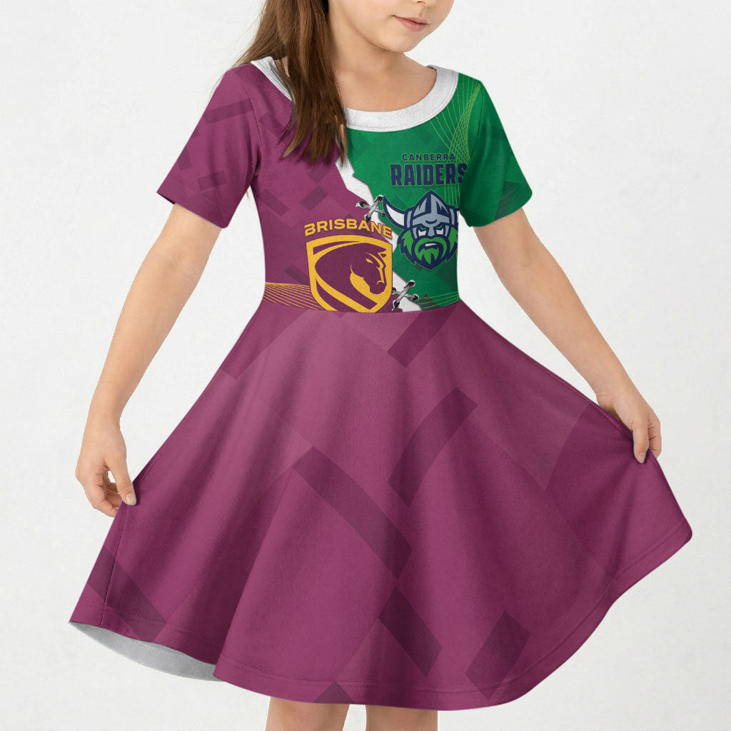 Broncos and Raiders Rugby Custom Kid Short Sleeve Dress Dynamic Version