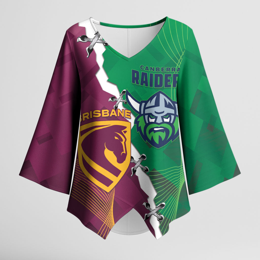 Broncos and Raiders Rugby Custom Kimono Sleeve Blouse Dynamic Version