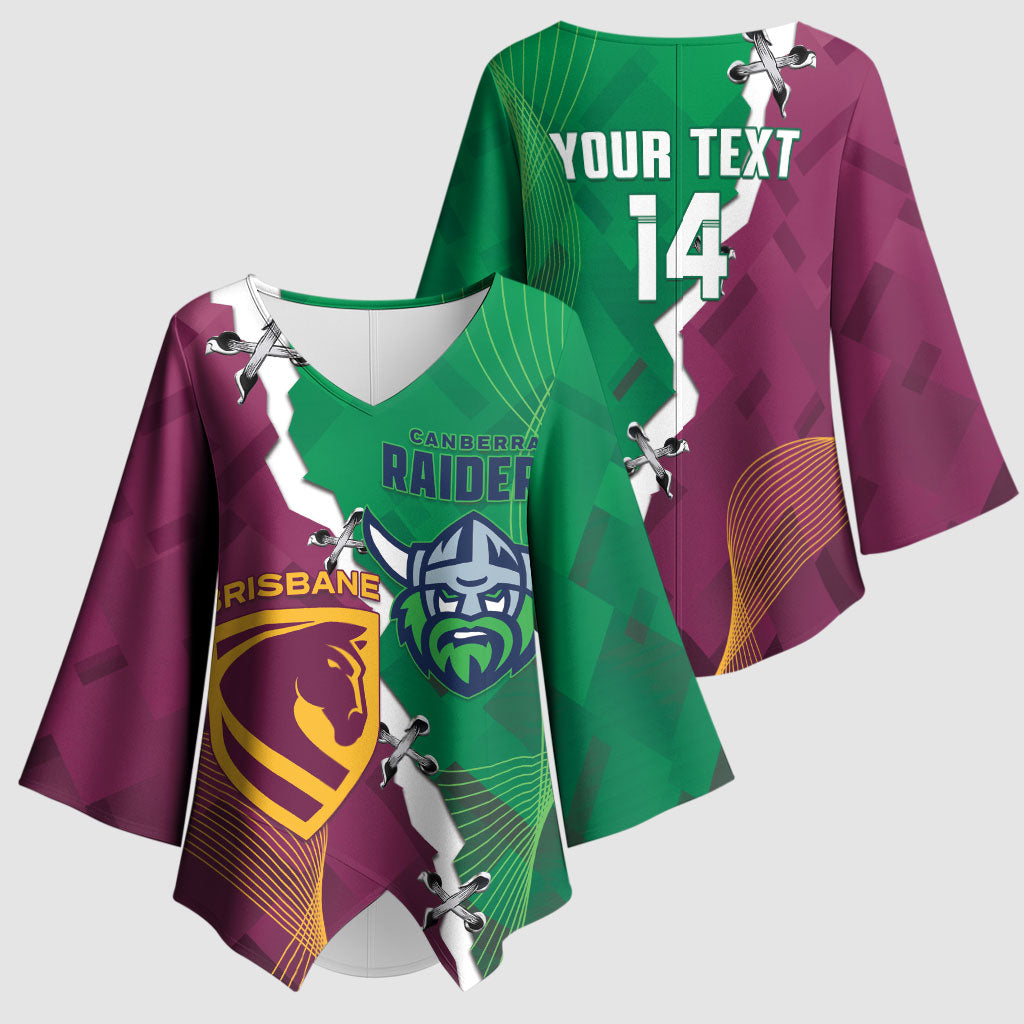 Broncos and Raiders Rugby Custom Kimono Sleeve Blouse Dynamic Version